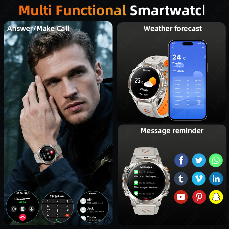 LIGE robuste GPS piste montre  - Watch Smartwatch avis et prix